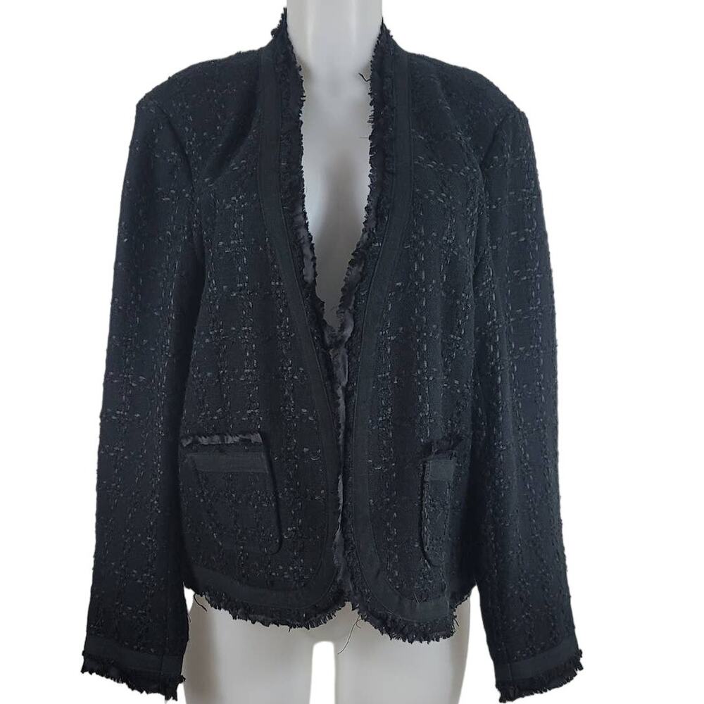 Chico's Black Dressy Wool Blend Openj Business Work Vacation Cruise  Jacket 3/L